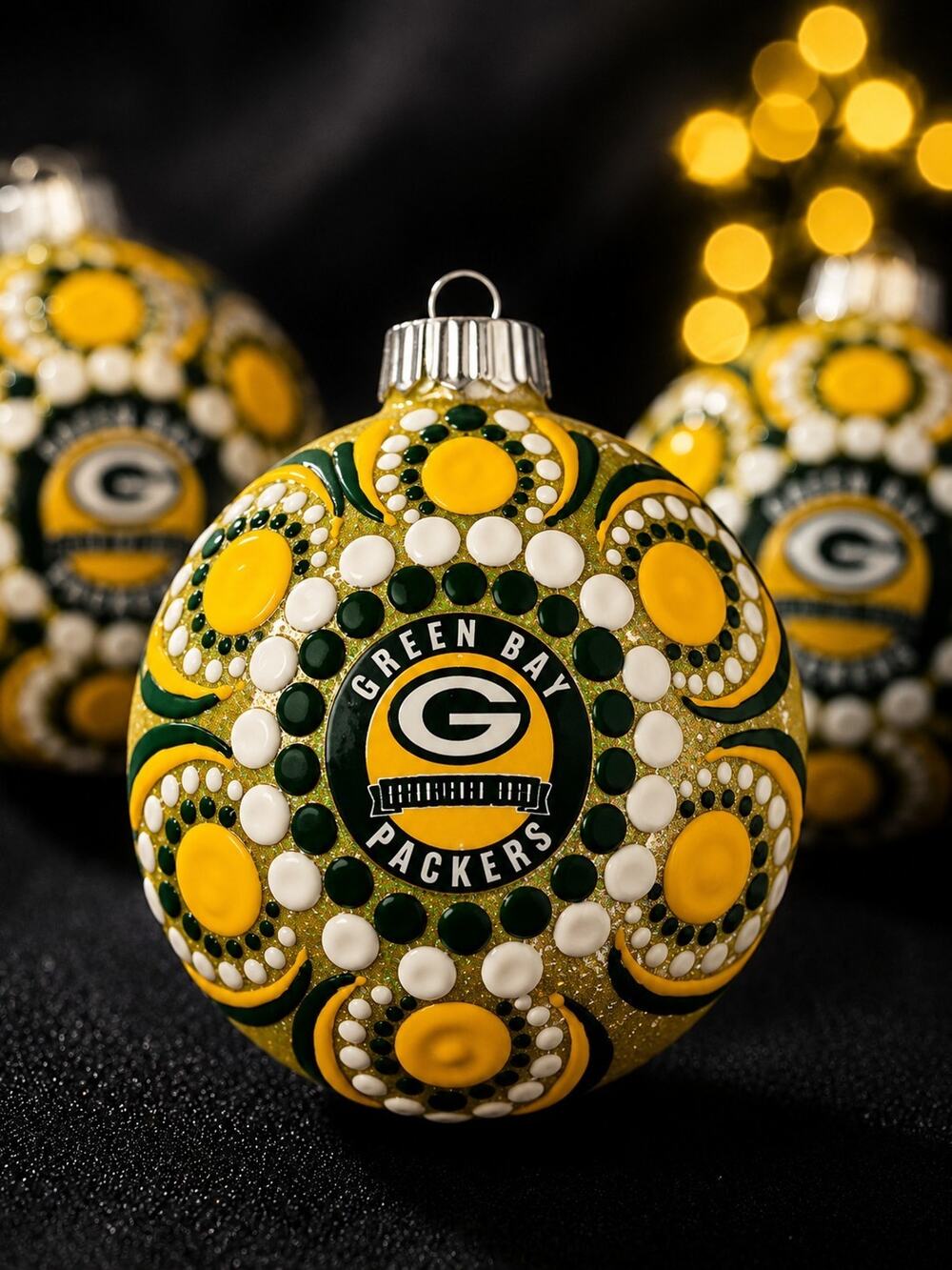 Green Bay Packers Hand-Painted Shatterproof Ornament 3” Dot Mandala